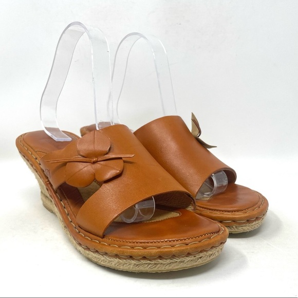 Born Drilles Leather‎ Flower Wedges Brown Womens 11 - Picture 2 of 8